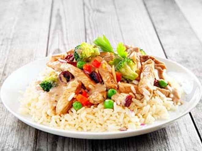 שווארמה הודו עם אורז בתוספת אפונה וגזר